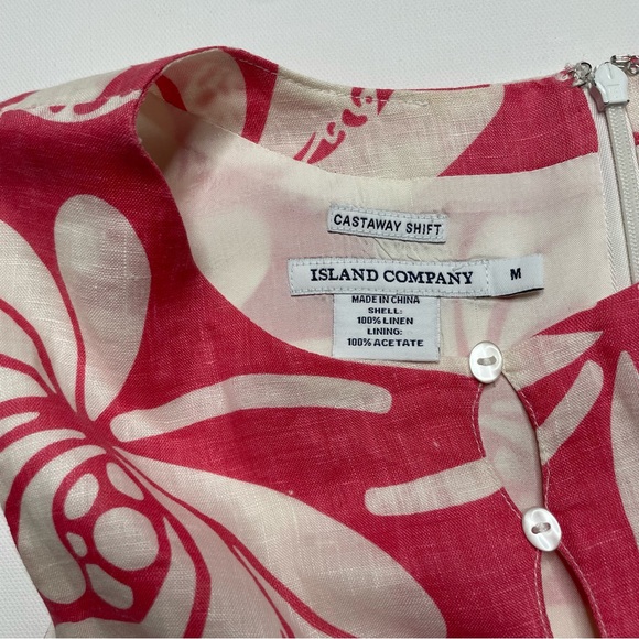 ISLAND COMPANY 100% Linen Castaway Shift Dress Pink White Tropical Floral Beach - Picture 6 of 7